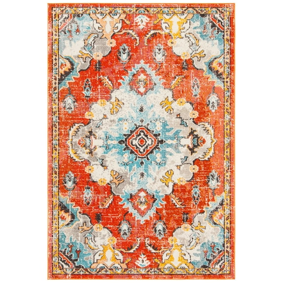 SAFAVIEH Madison Elinor Traditional Distressed Area Rug, Orange/Light Blue, 8' x 10'