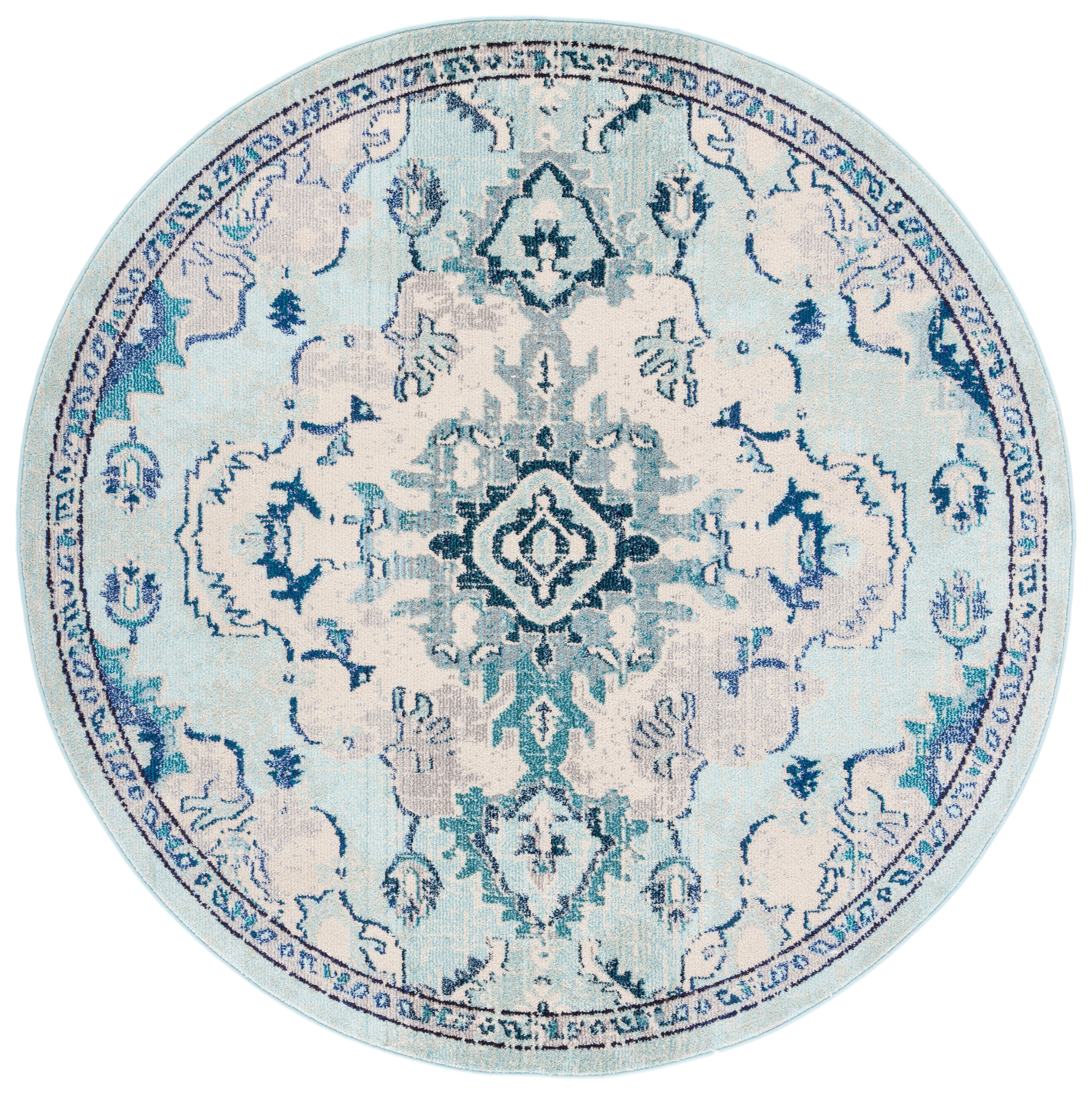 SAFAVIEH Madison Elinor Traditional Distressed Area Rug, Teal/Beige, 6'7" x 6'7" Round