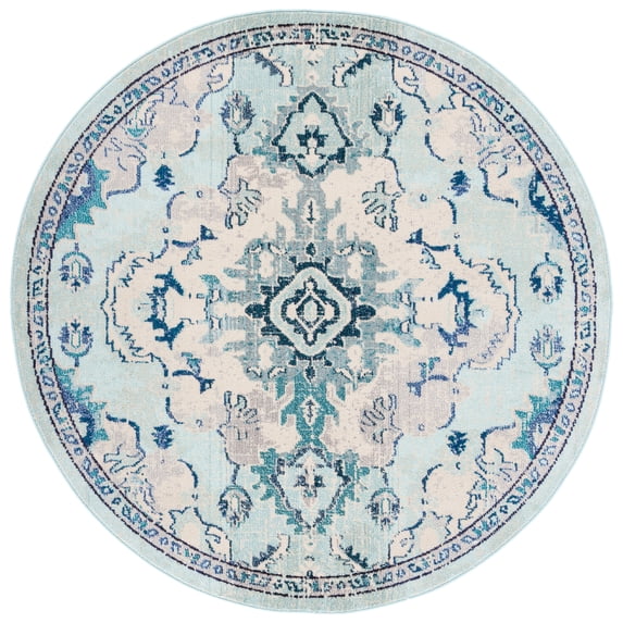 SAFAVIEH Madison Elinor Traditional Distressed Area Rug, Teal/Beige, 6'7" x 6'7" Round