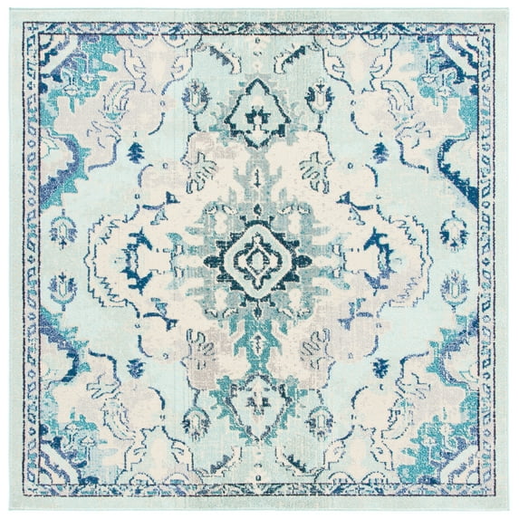 SAFAVIEH Madison Elinor Traditional Distressed Area Rug, Teal/Beige, 6'7" x 6'7" Square