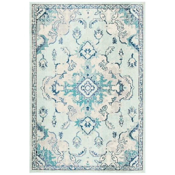 SAFAVIEH Madison Elinor Traditional Distressed Area Rug, Teal/Beige, 9' x 12'