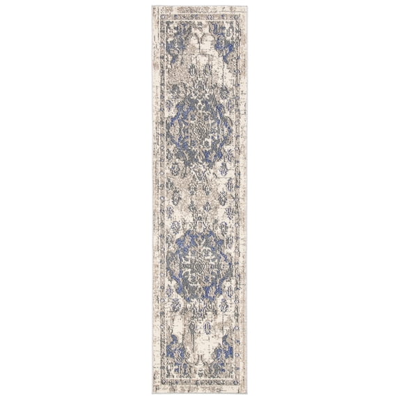 SAFAVIEH Madison Elinor Traditional Distressed Runner Rug, Beige/Purple, 2' x 8'