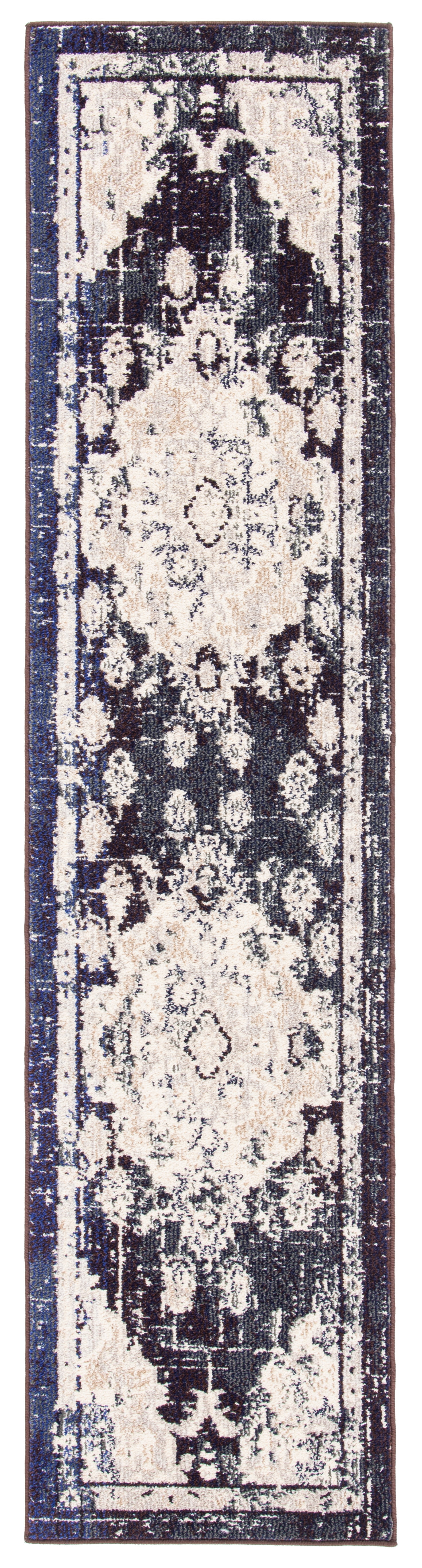 SAFAVIEH Madison Elinor Traditional Distressed Runner Rug, Black Purple/Beige, 2' x 8'
