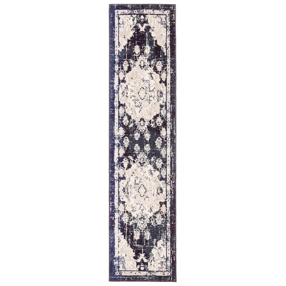SAFAVIEH Madison Elinor Traditional Distressed Runner Rug, Black Purple/Beige, 2' x 8'