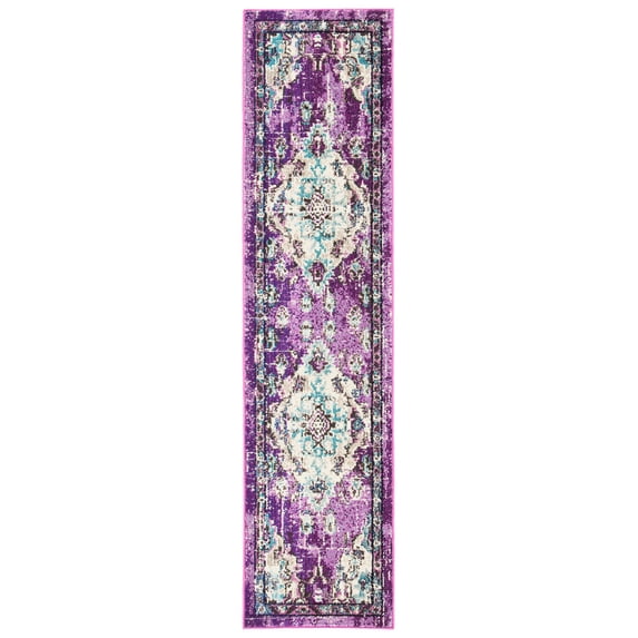 SAFAVIEH Madison Elinor Traditional Distressed Runner Rug, Lavender/Light Blue, 2'2" x 6'