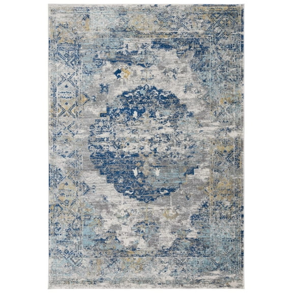 SAFAVIEH Madison Emil Overdyed Medallion Area Rug, Light Grey/Blue, 6' x 9'