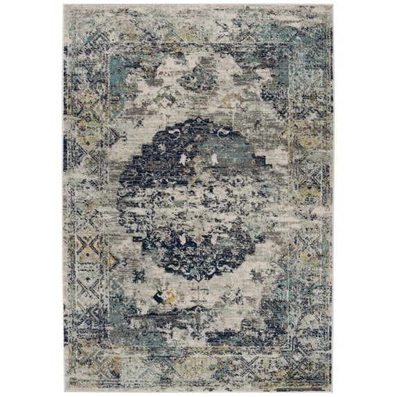 SAFAVIEH Madison Emil Overdyed Medallion Area Rug, Light Grey/Blue, 8' x 10'