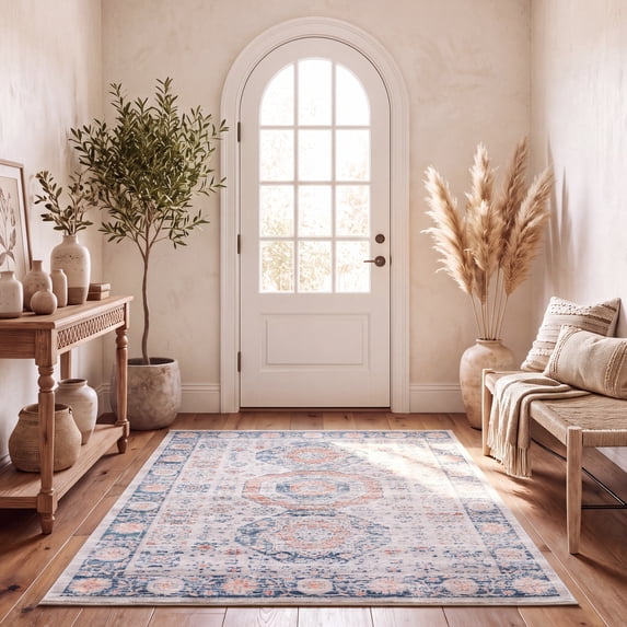 Safavieh Madison Emmet Floral Distressed Area Rug, Beige/Blue, 5'5" x 7'7"