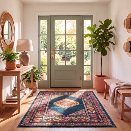 SAFAVIEH Madison Emmet Traditional Area Rug, Blue/Fuchsia, 5'1" x 7'6"