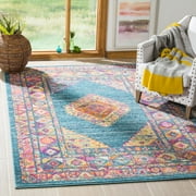 SAFAVIEH Madison Emmet Traditional Area Rug, Light Blue/Orange, 3' x 5'