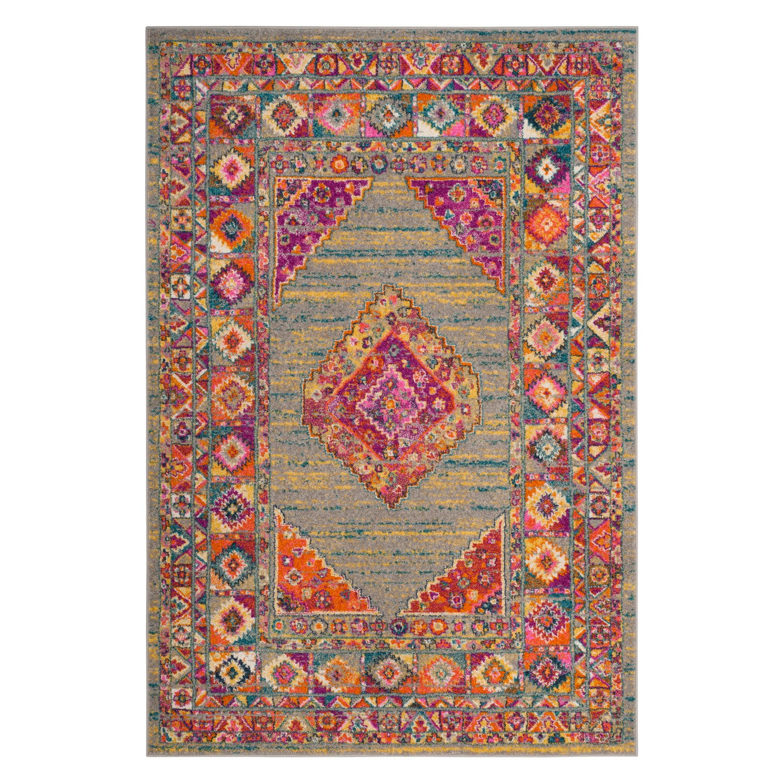 Reversible Light Grey and Fuchsia Synthetic Area Rug, 3' x 5'