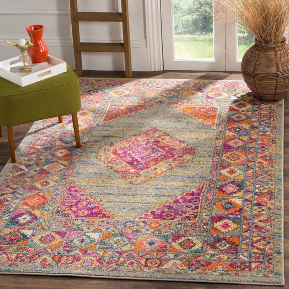 SAFAVIEH Madison Emmet Traditional Area Rug, Light Grey/Fuchsia, 6' x 9'