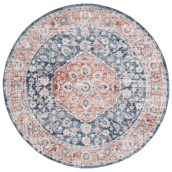 SAFAVIEH Madison Emmet Traditional Area Rug, Navy/Rust, 6'7" x 6'7" Round