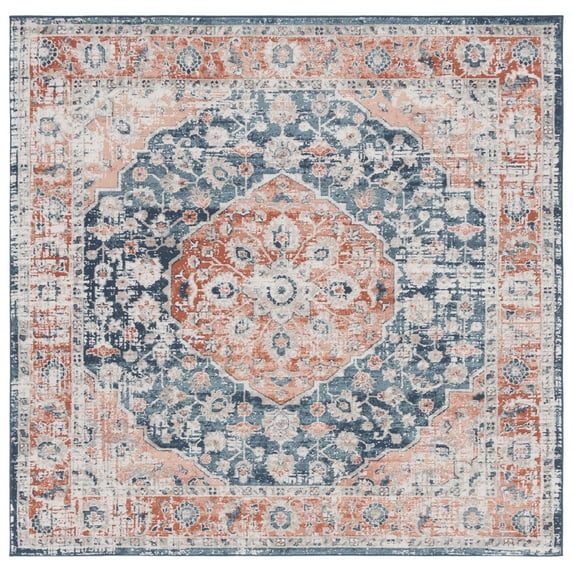 SAFAVIEH Madison Emmet Traditional Area Rug, Navy/Rust, 6'7" x 6'7" Square
