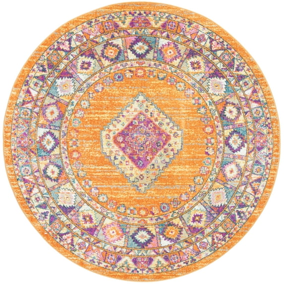 SAFAVIEH Madison Emmet Traditional Area Rug, Orange/Fuchsia, 3' x 3' Round