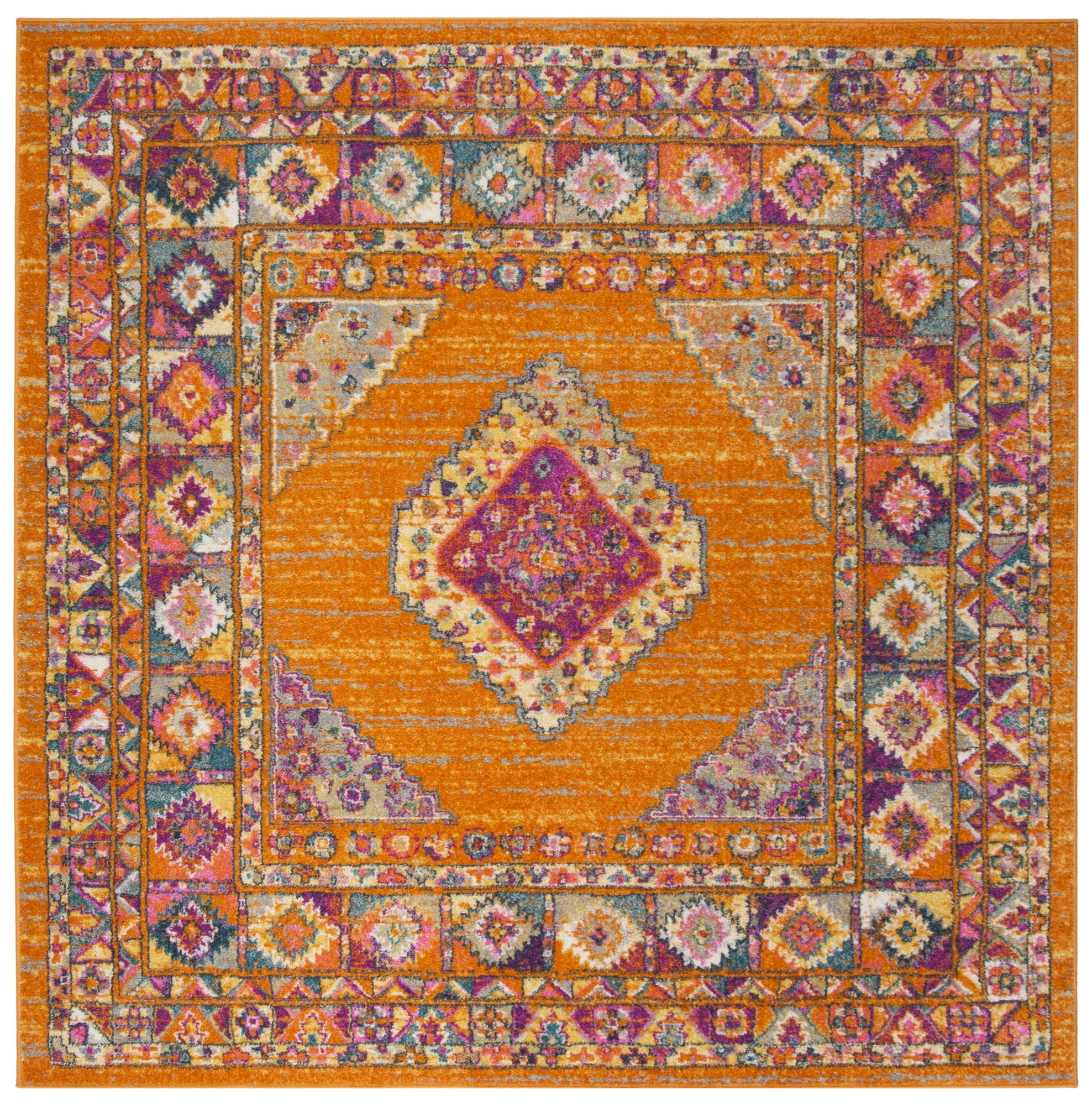 Handmade Orange Fuchsia Square Synthetic Area Rug