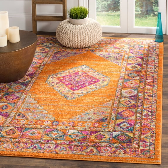 SAFAVIEH Madison Emmet Traditional Area Rug, Orange/Fuchsia, 5'1" x 5'1" Square