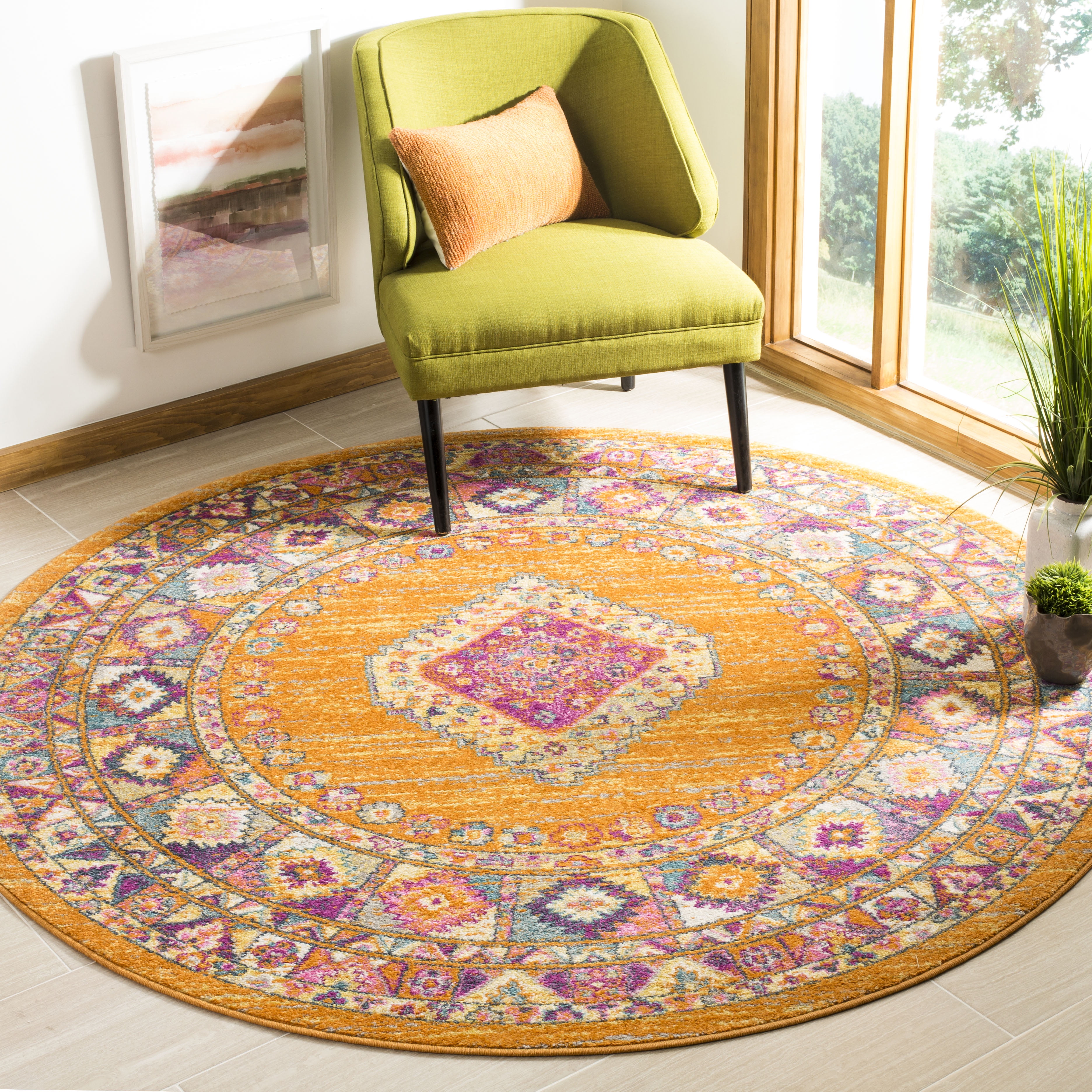 Round Orange Rug SAFAVIEH Madison Emmet Traditional Area Rug, Orange/Fuchsia, 6'7