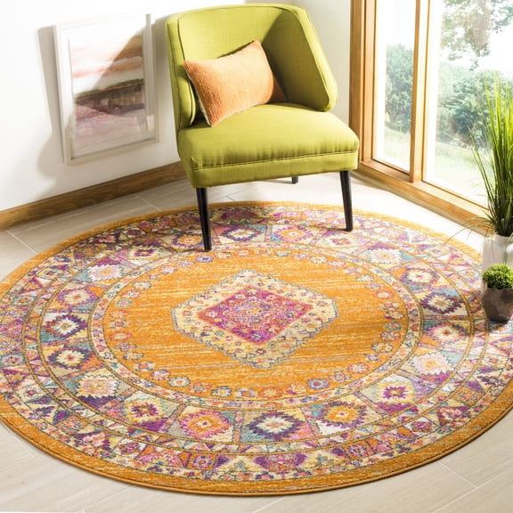 SAFAVIEH Madison Emmet Traditional Area Rug, Orange/Fuchsia, 6'7" x 6'7" Round