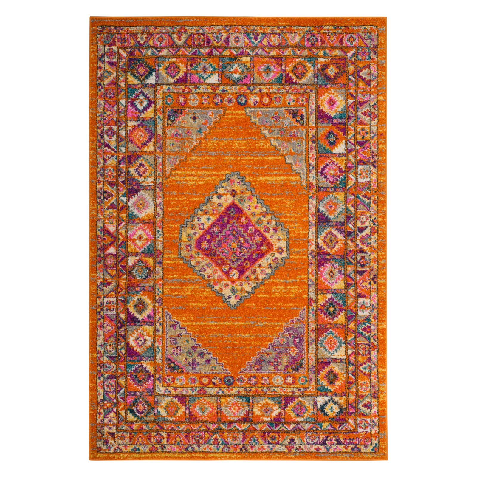 Vibrant Orange and Fuchsia Synthetic Square Area Rug