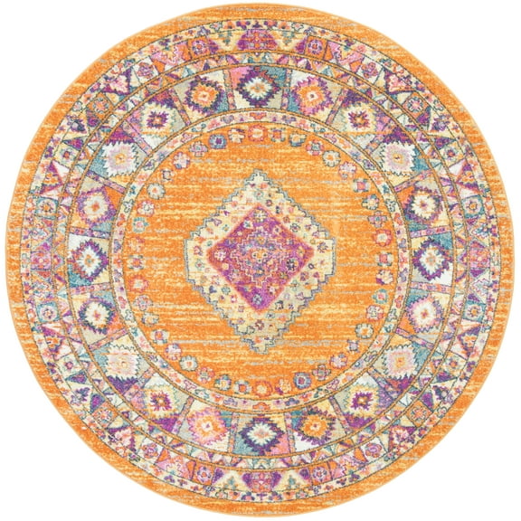 SAFAVIEH Madison Emmet Traditional Area Rug, Orange/Fuchsia, 8' x 8' Round