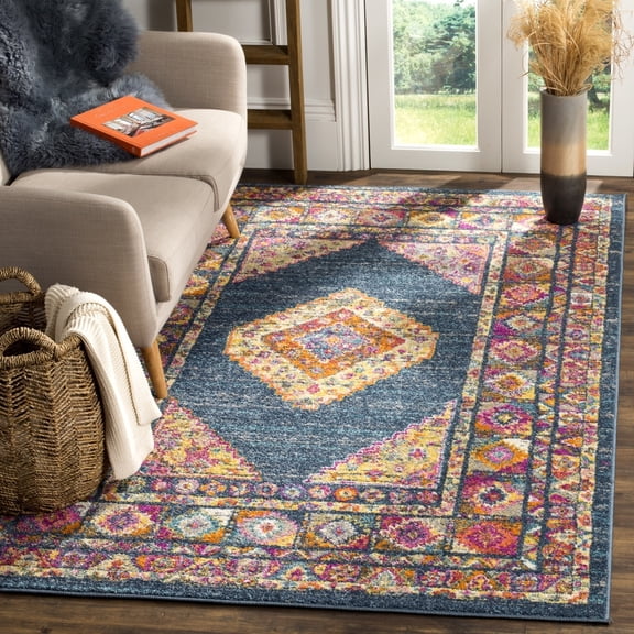 SAFAVIEH Madison Emmet Traditional Runner Rug, Blue/Fuchsia, 2'3" x 12'