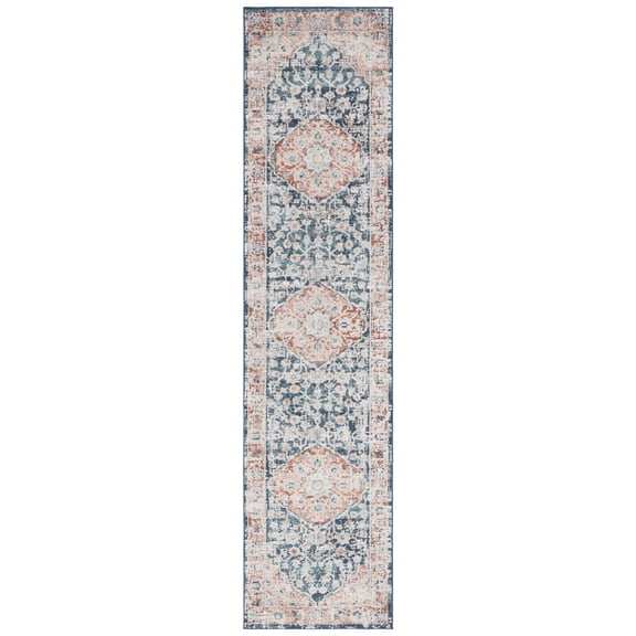 SAFAVIEH Madison Emmet Traditional Runner Rug, Navy/Rust, 2'2" x 9'