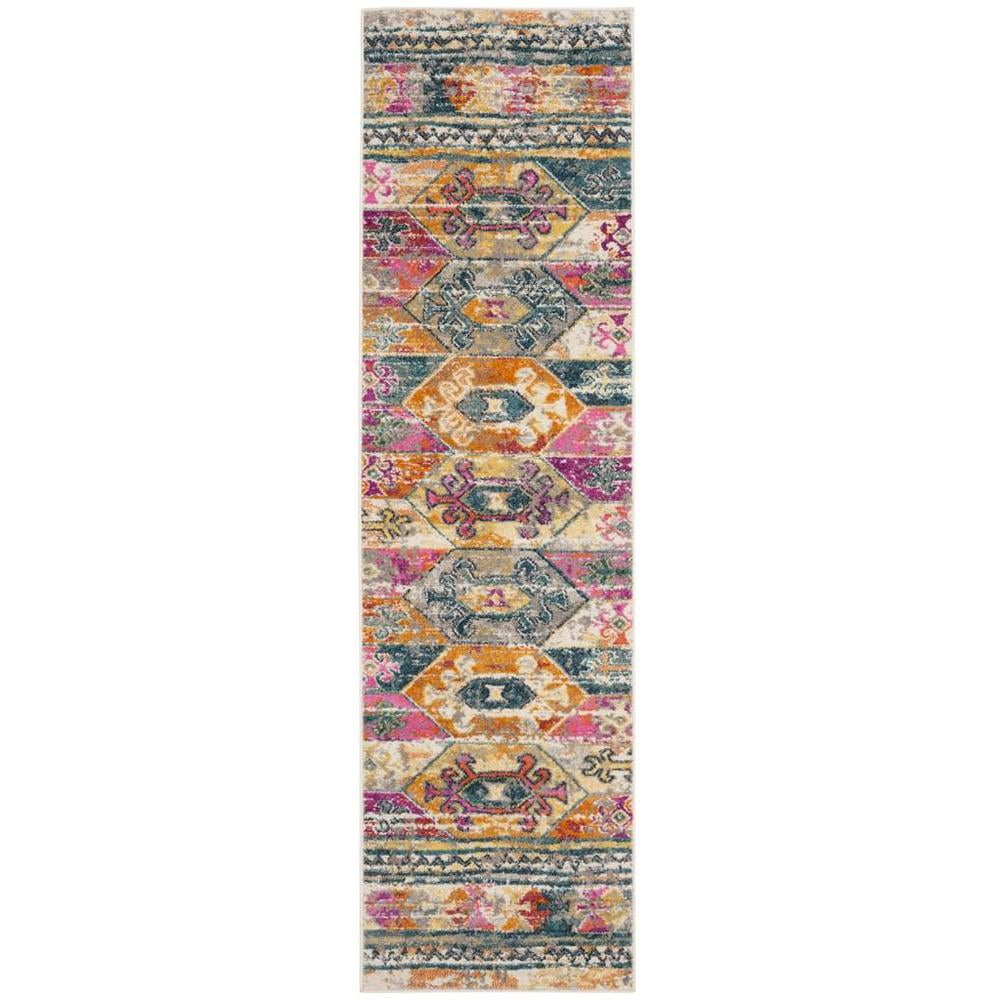 Blue and Fuchsia Synthetic Washable Reversible Runner Rug