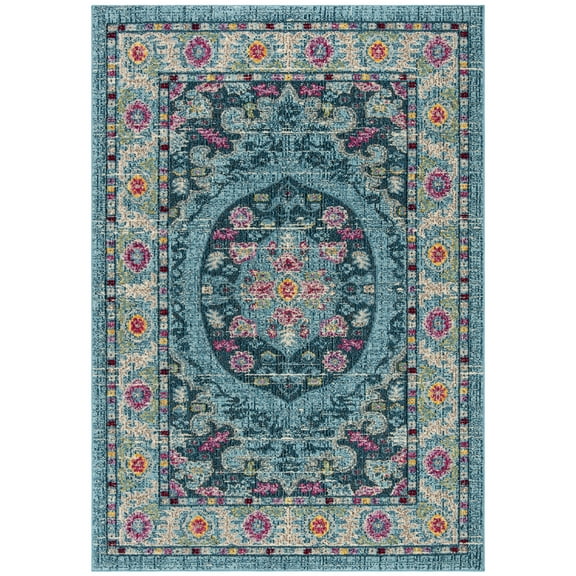 SAFAVIEH Madison Eustacia Traditional Area Rug, Light Blue/Fuchsia, 5'3" x 7'6"