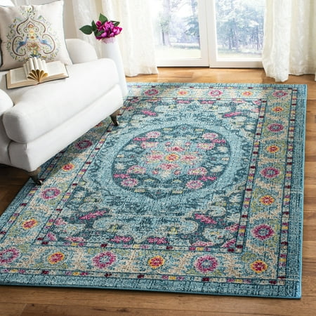 SAFAVIEH Madison Eustacia Traditional Area Rug, Light Blue/Fuchsia, 6' x 9'