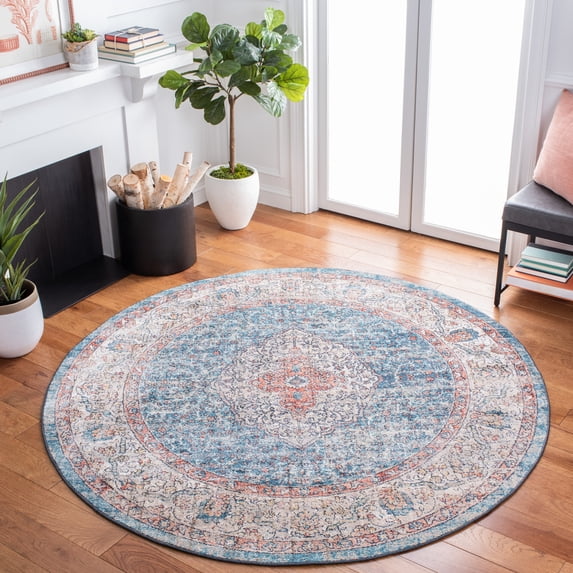SAFAVIEH Madison Faris Oriental Area Rug, Beige/Blue, 6'7" x 6'7" Round