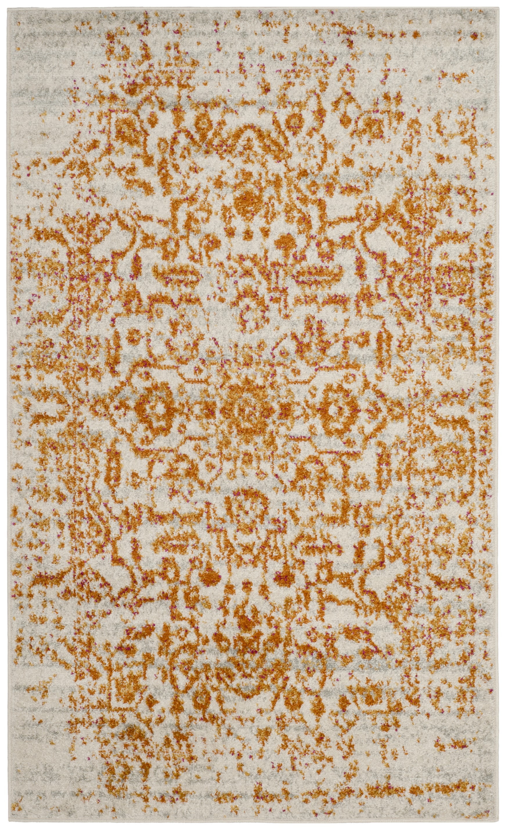 Cream and Orange 3' x 5' Synthetic Area Rug