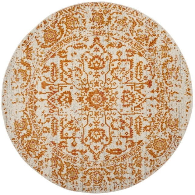 SAFAVIEH Madison Fleur Distressed Abstract Area Rug, Cream/Orange, 6'7" x 6'7" Round