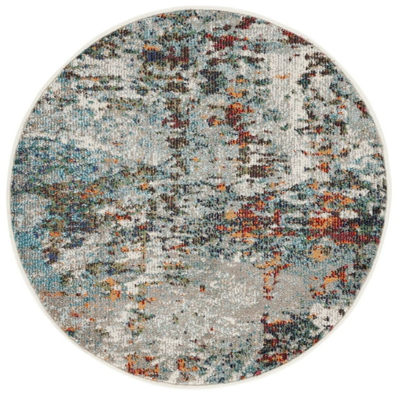 SAFAVIEH Madison Flowers Abstract Area Rug, Grey/Blue, 5' x 5' Round