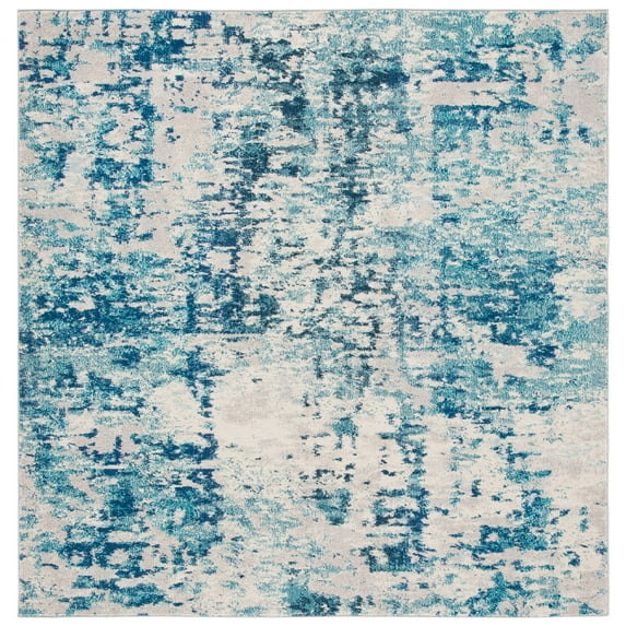 SAFAVIEH Madison Flowers Abstract Area Rug, Ivory/Turquoise, 5' x 5' Square