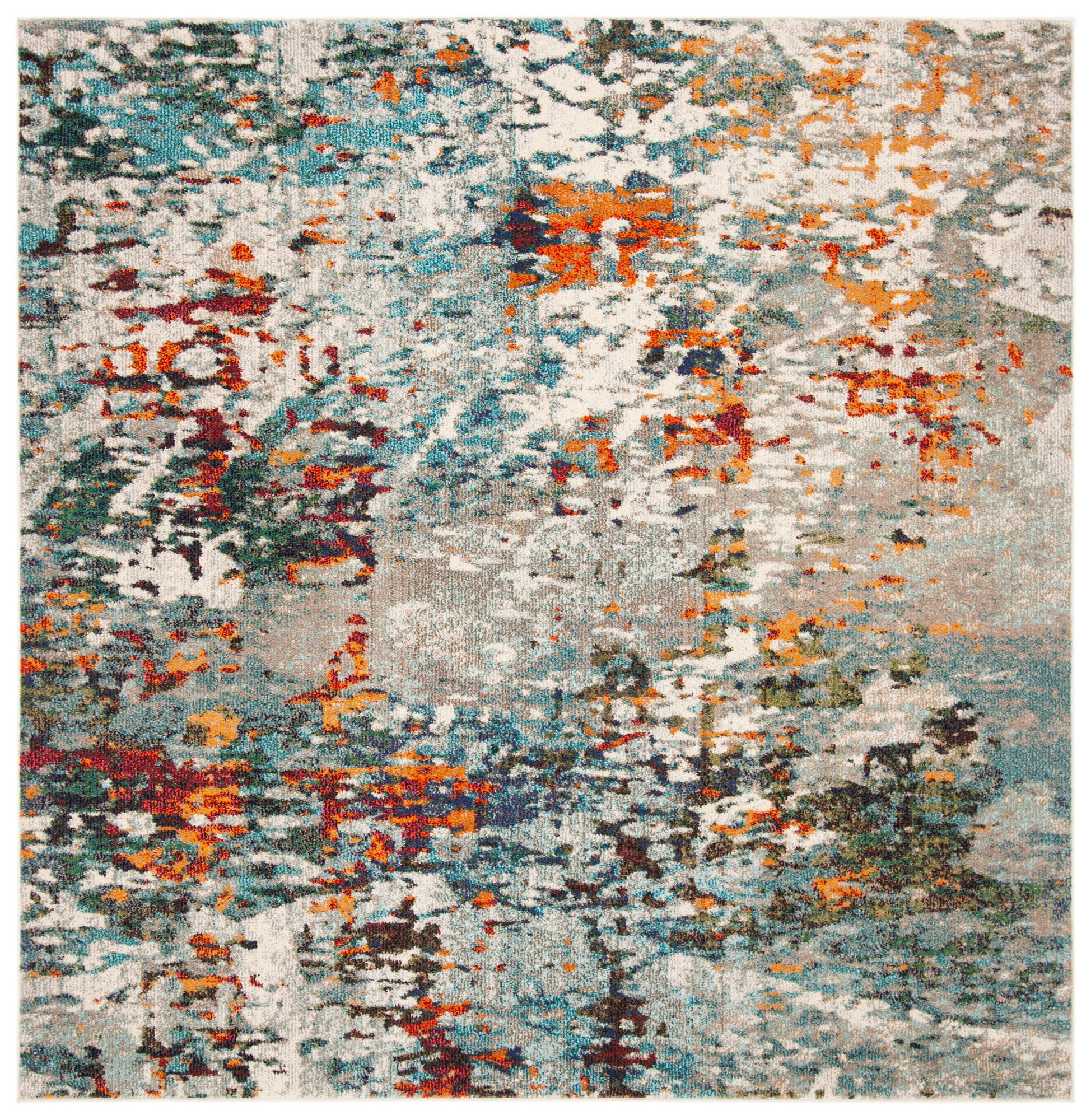 Grey/Blue Synthetic 3' Square Hand-Knotted Easy Care Rug