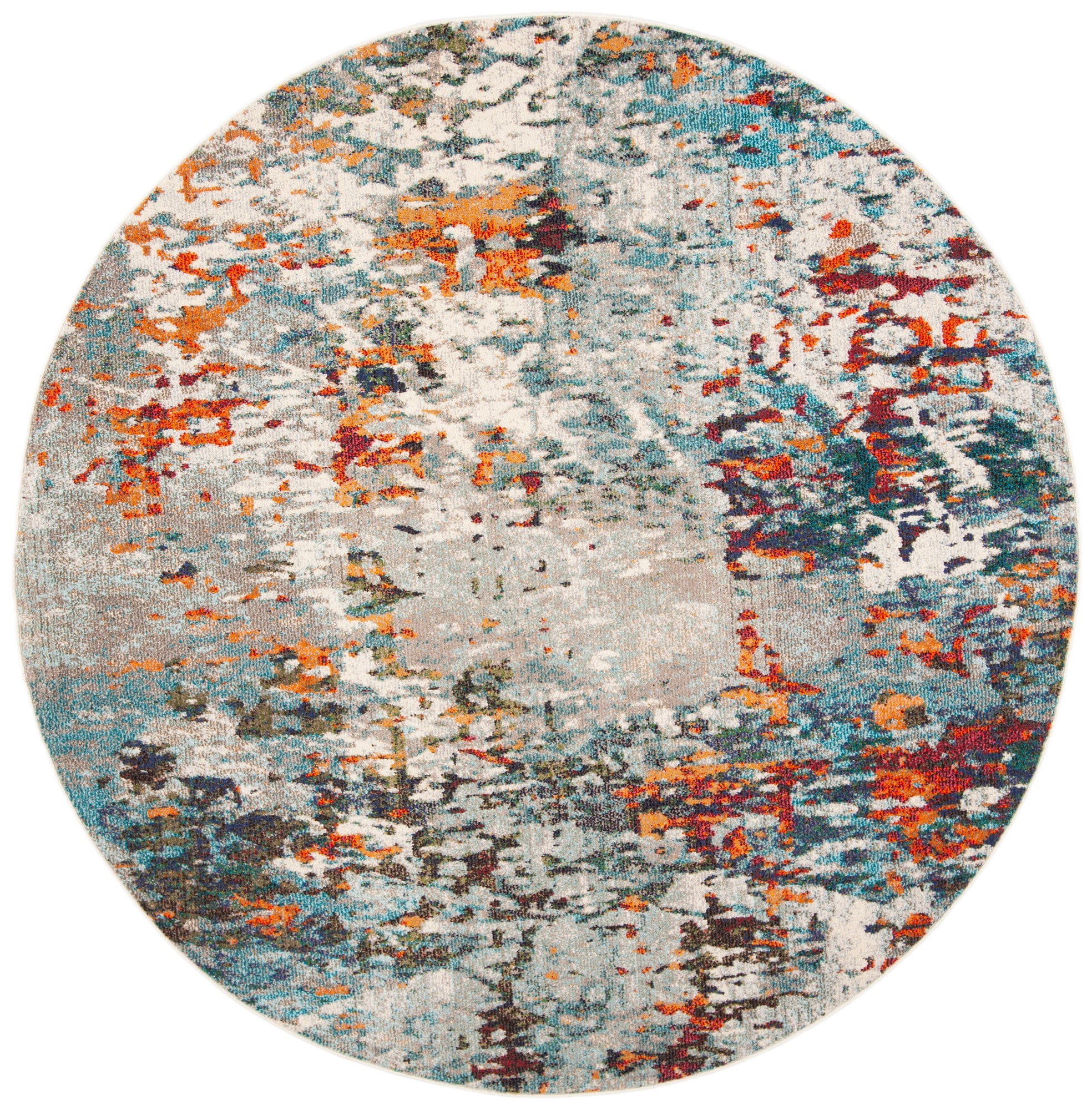 Madison 8' Round Gray and Blue Synthetic Area Rug