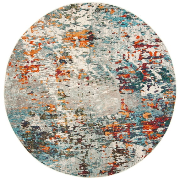 SAFAVIEH Madison Flowers Vintage Abstract Area Rug, Grey/Blue, 9' x 9' Round
