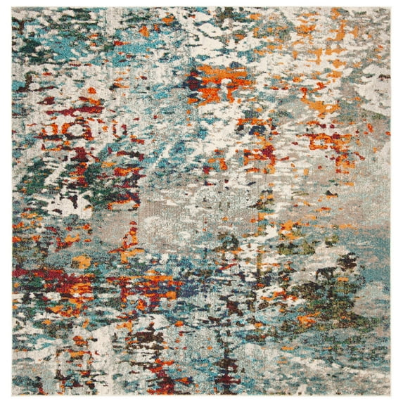 SAFAVIEH Madison Flowers Vintage Abstract Area Rug, Grey/Blue, 9' x 9' Square