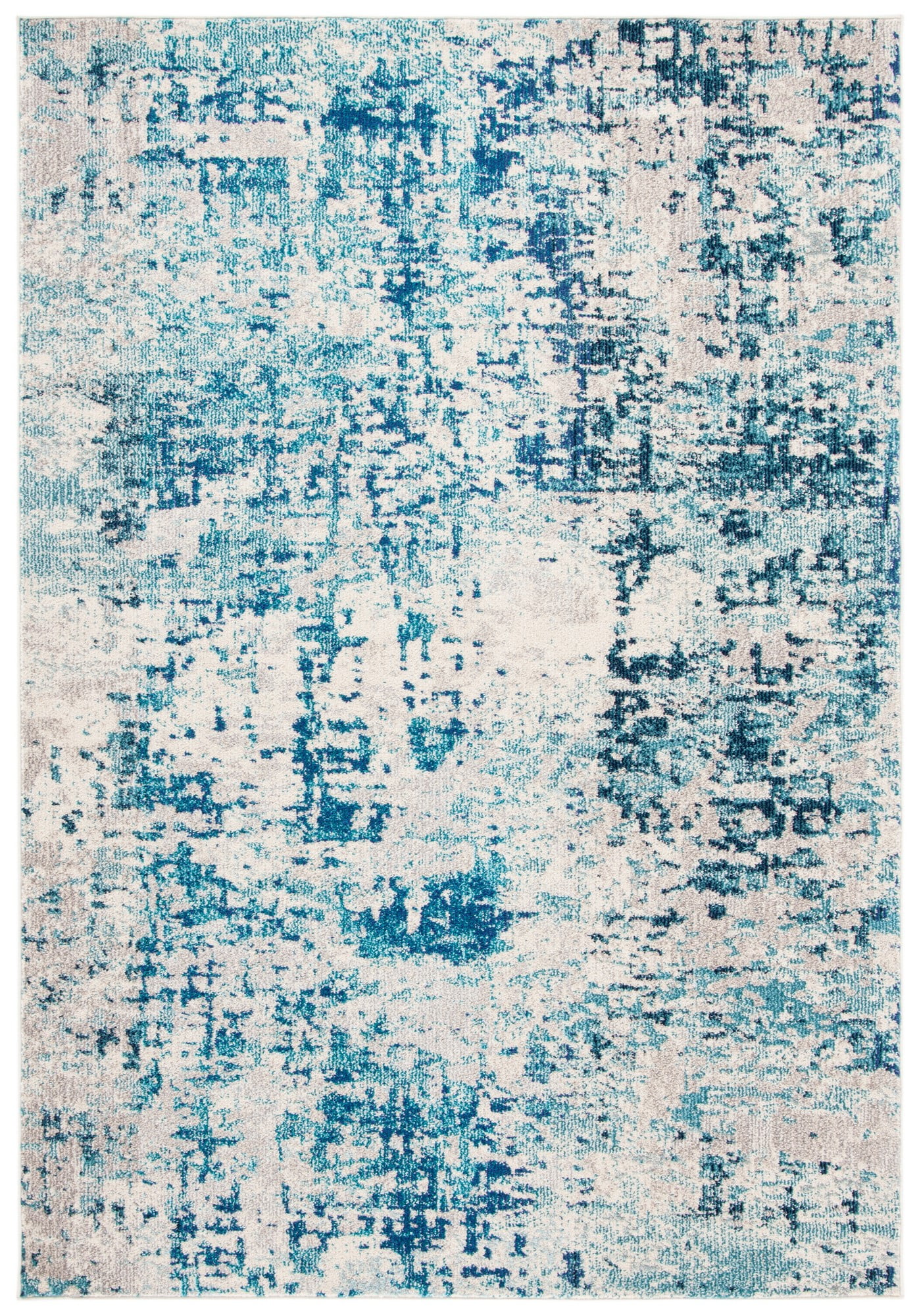 Ivory and Turquoise Abstract 8' x 10' Synthetic Area Rug