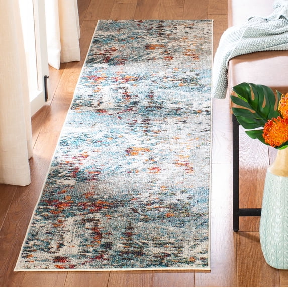 SAFAVIEH Madison Flowers Vintage Abstract Runner Rug, Grey/Blue, 2'2" x 22'
