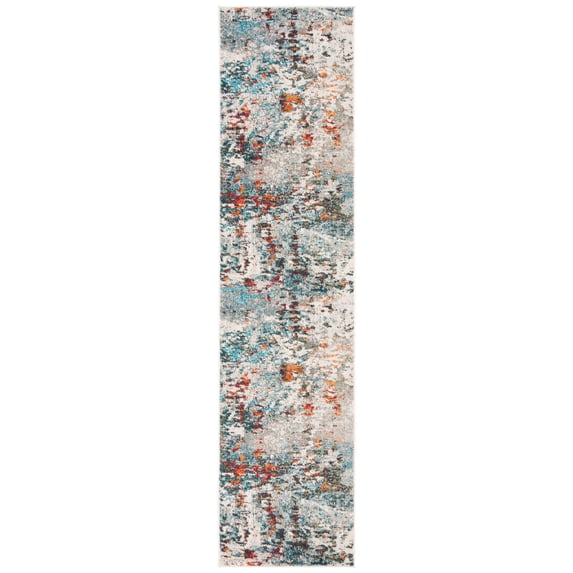 SAFAVIEH Madison Flowers Vintage Abstract Runner Rug, Grey/Blue, 2' x 8'