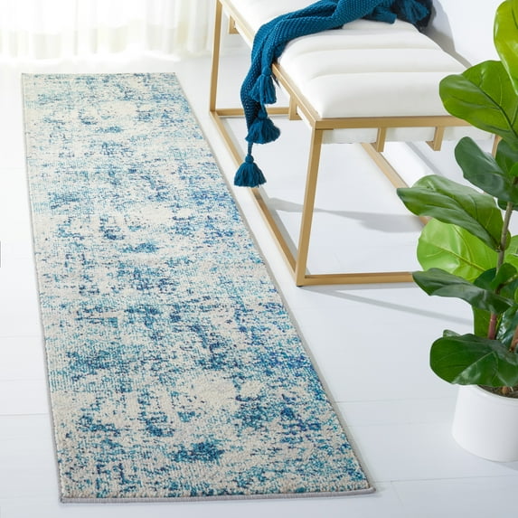 SAFAVIEH Madison Flowers Vintage Abstract Runner Rug, Ivory/Turquoise, 2' x 8'