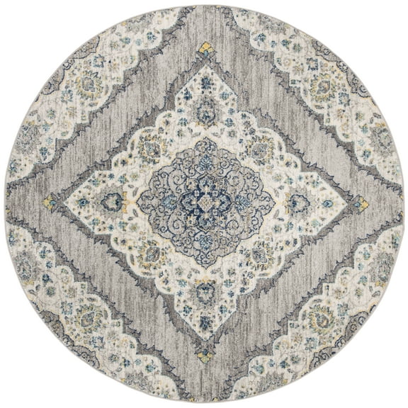 SAFAVIEH Madison Frazier Floral Geometric Area Rug, Light Grey/Blue, 6'7" x 6'7" Round