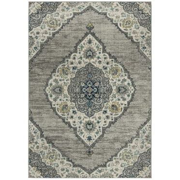 SAFAVIEH Madison Frazier Floral Geometric Area Rug, Light Grey/Blue, 6' x 9'