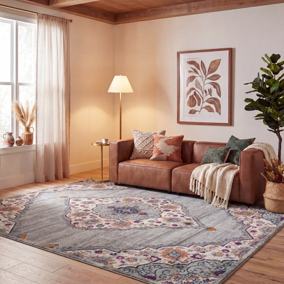 Safavieh Madison Frazier Floral Area Rug, Light Gray/Fuchsia, 6'7" x 6'7" Square