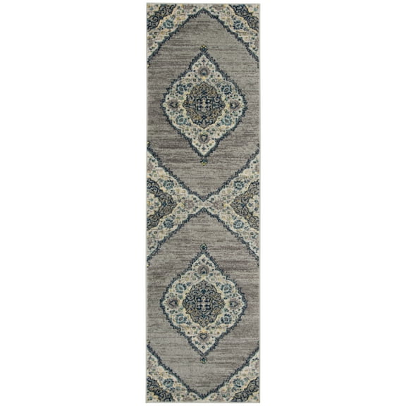 SAFAVIEH Madison Frazier Floral Geometric Runner Rug, Light Grey/Blue, 2'3" x 8'
