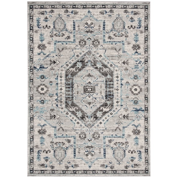 SAFAVIEH Madison Gladys Floral Bordered Area Rug, Grey/Dark Grey, 5'3" x 7'6"