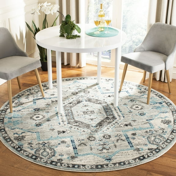 SAFAVIEH Madison Gladys Floral Bordered Area Rug, Grey/Dark Grey, 6'7" x 6'7" Round