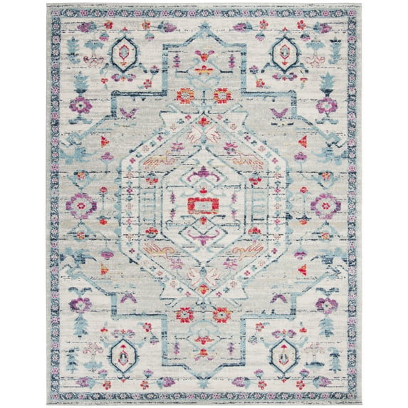 SAFAVIEH Madison Gladys Floral Bordered Area Rug, Light Grey/Fuchsia, 9' x 12'